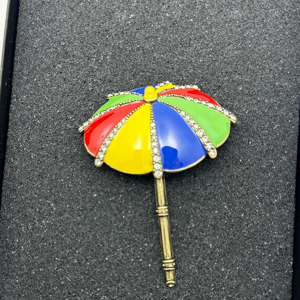 Heidi Daus Enamel and Crystal Umbrella Brooch